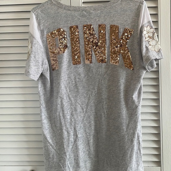 Tops - EUC Pink Victoria's Secret Pink Gold Sequin Bling T Shirt
